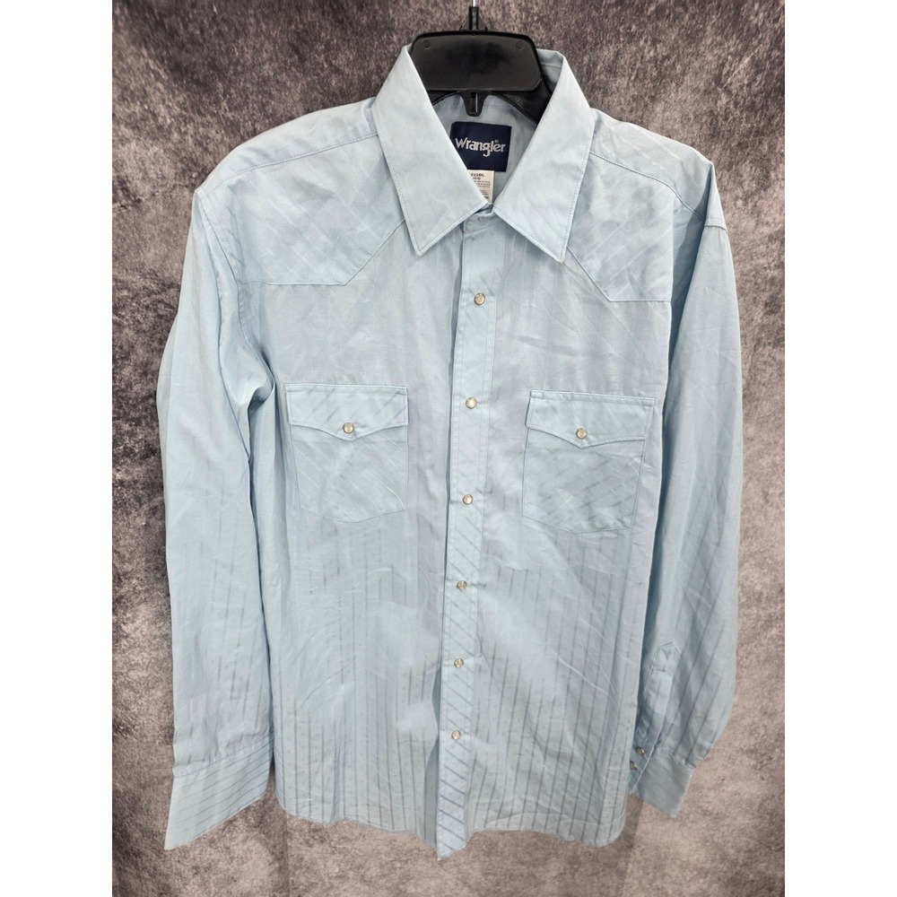 Wrangler Western Shirt Mens Large Blue Pearl Snap Cowboy Rodeo Country Vaquero
